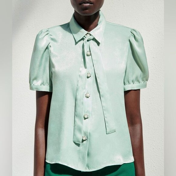 ZARA Satin Blouse With Rhinestone Buttons - Picture 1 of 7